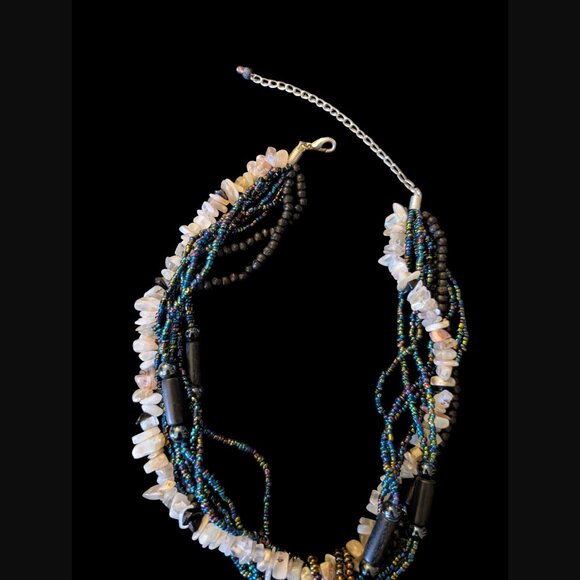 Natural Stone Large 2.81 Mother Of Pearl Multistrand Silver Statement Necklace - Picture 9 of 9